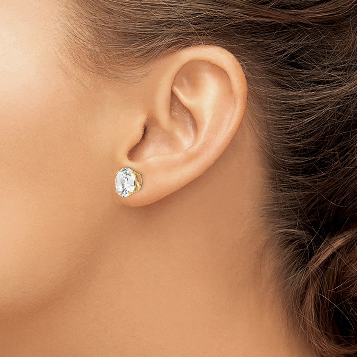 Round CZ Post Earrings - 14k Yellow Gold / Round / 10 mm