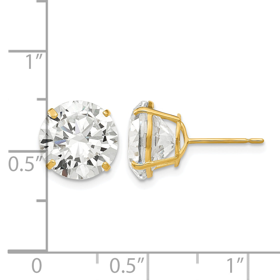 Round CZ Post Earrings - 14k Yellow Gold / Round / 10 mm