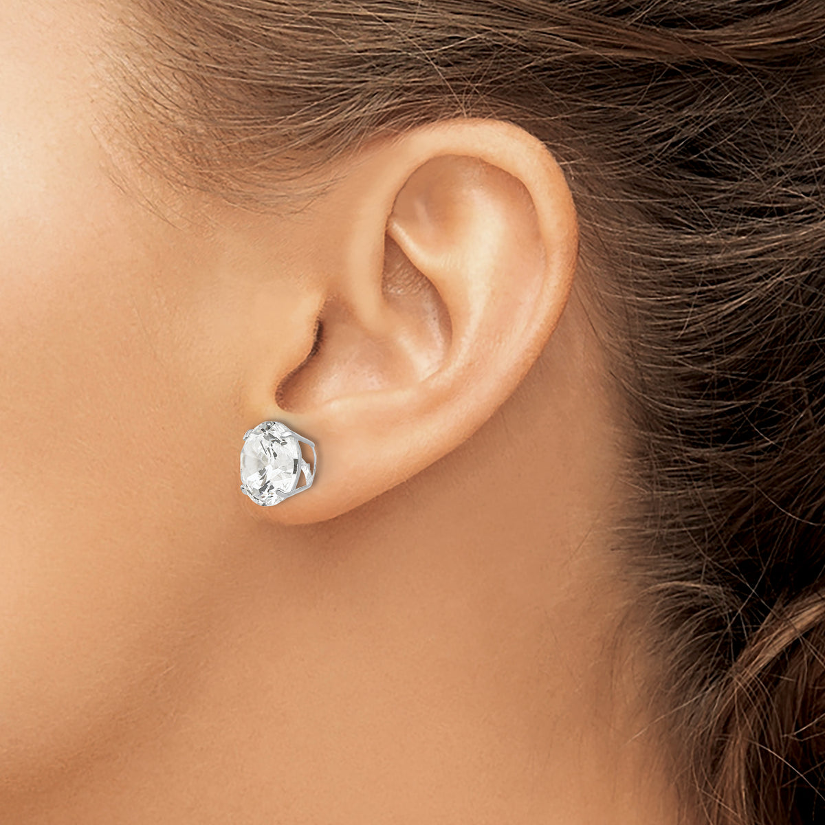 Round CZ Post Earrings - 14k White Gold / Round / 10 mm