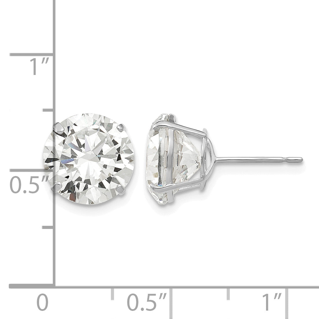 Round CZ Post Earrings - 14k White Gold / Round / 10 mm