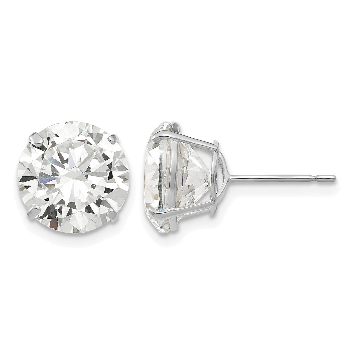 Round CZ Post Earrings - 14k White Gold / Round / 10 mm