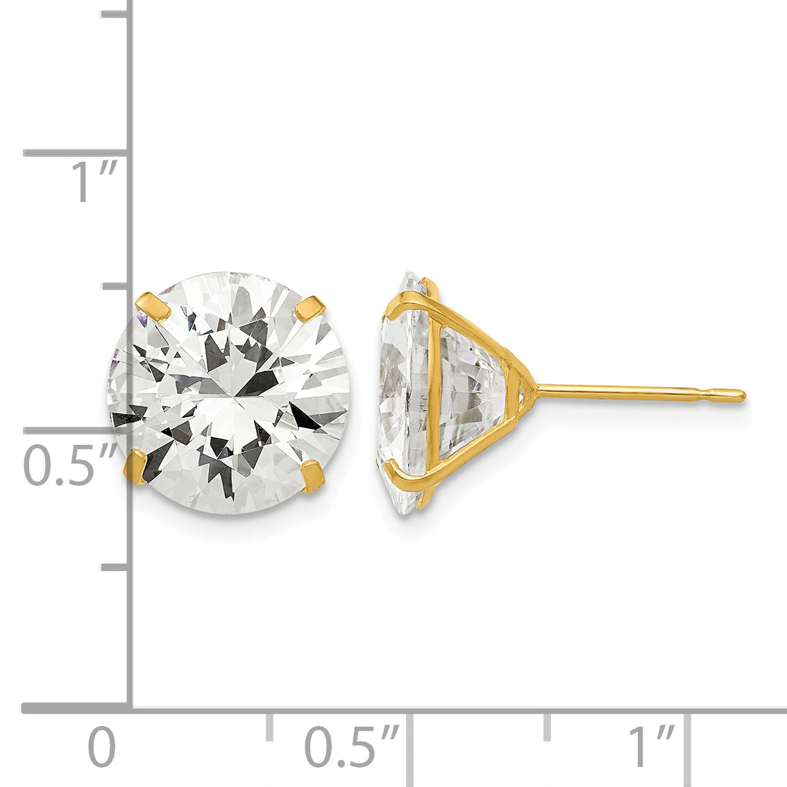 Round CZ Post Earrings - 14k Yellow Gold / Round / 11 mm