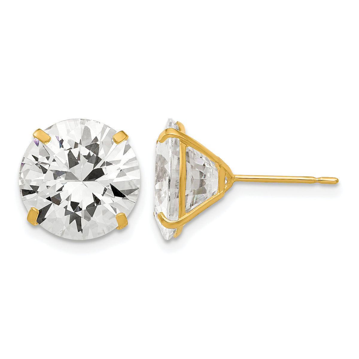 Round CZ Post Earrings - 14k Yellow Gold / Round / 11 mm