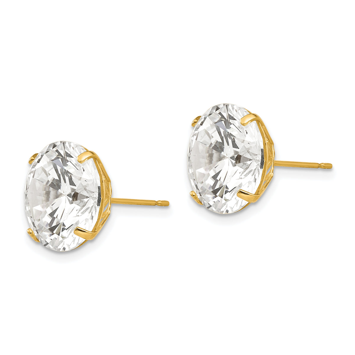 Round CZ Post Earrings - 14k Yellow Gold / Round / 12 mm