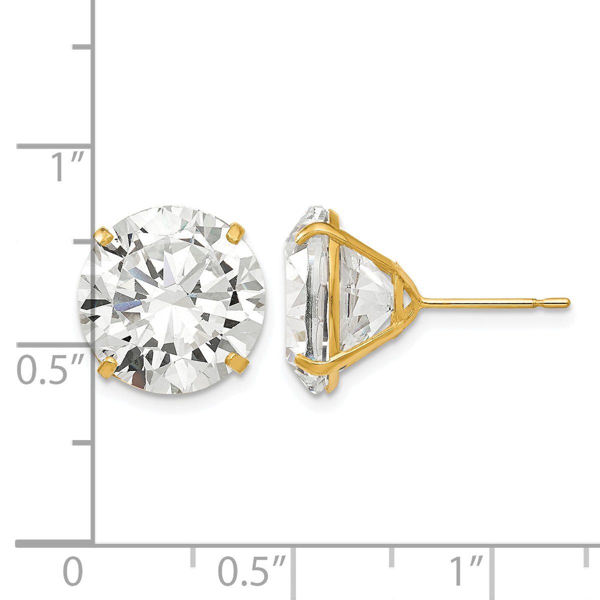 Round CZ Post Earrings - 14k Yellow Gold / Round / 12 mm