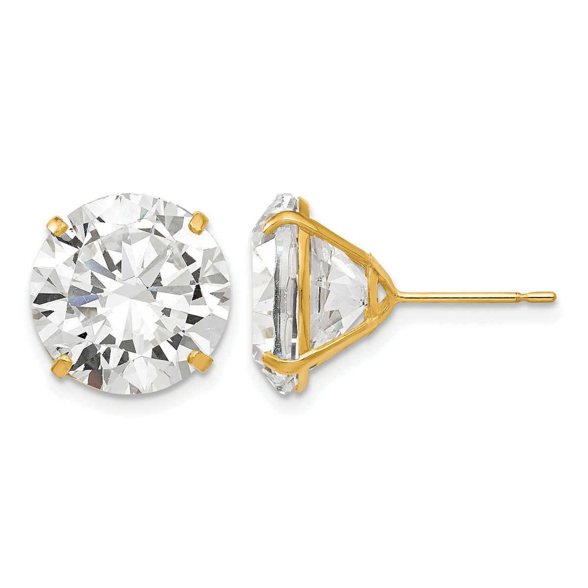 Round CZ Post Earrings - 14k Yellow Gold / Round / 12 mm