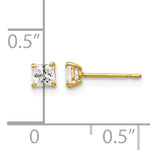 Round CZ Post Earrings - 14k Yellow Gold / Square / 3 mm