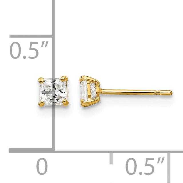 Round CZ Post Earrings - 14k Yellow Gold / Square / 3 mm