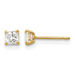 Round CZ Post Earrings - 14k Yellow Gold / Square / 3 mm