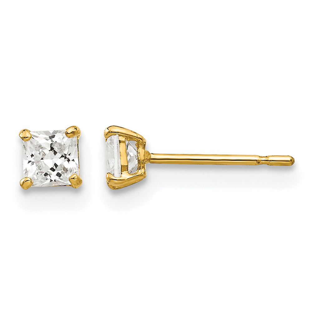 Round CZ Post Earrings - 14k Yellow Gold / Square / 3 mm
