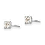 Round CZ Post Earrings - 14k White Gold / Square / 3 mm
