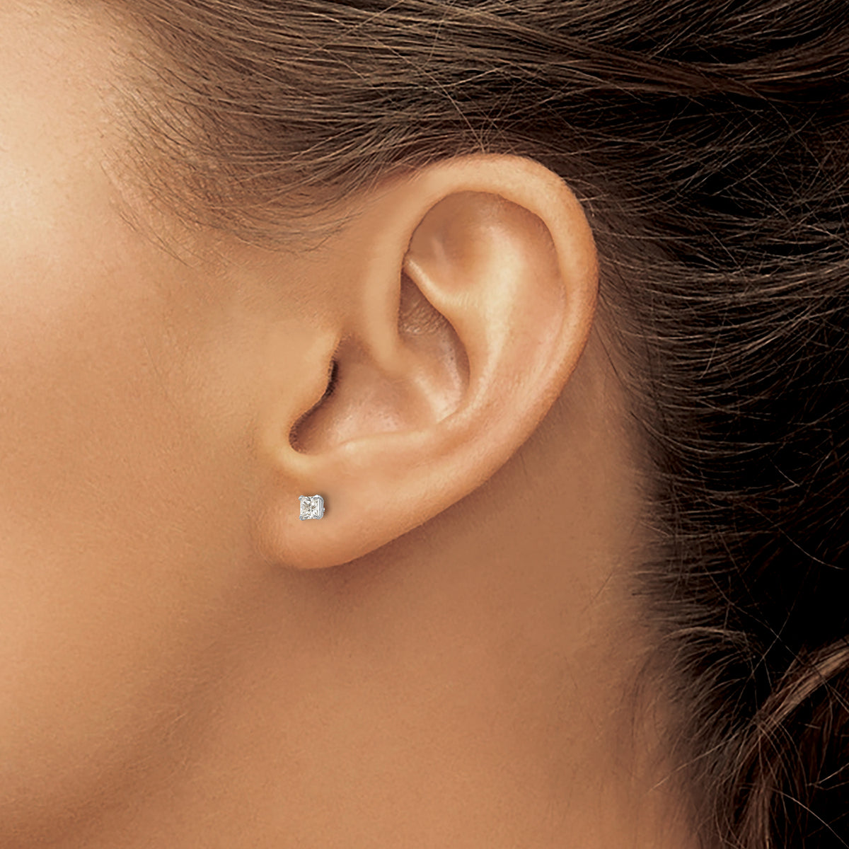 Round CZ Post Earrings - 14k White Gold / Square / 3 mm