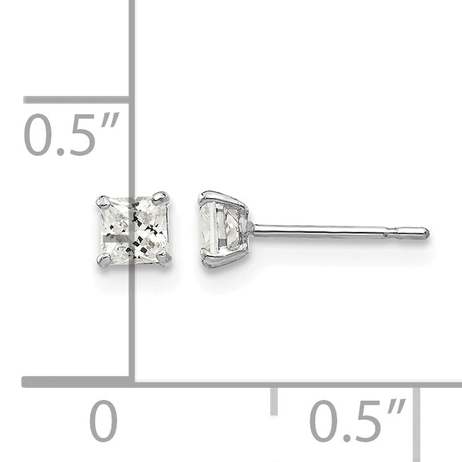 Round CZ Post Earrings - 14k White Gold / Square / 3 mm
