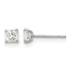 Round CZ Post Earrings - 14k White Gold / Square / 3 mm