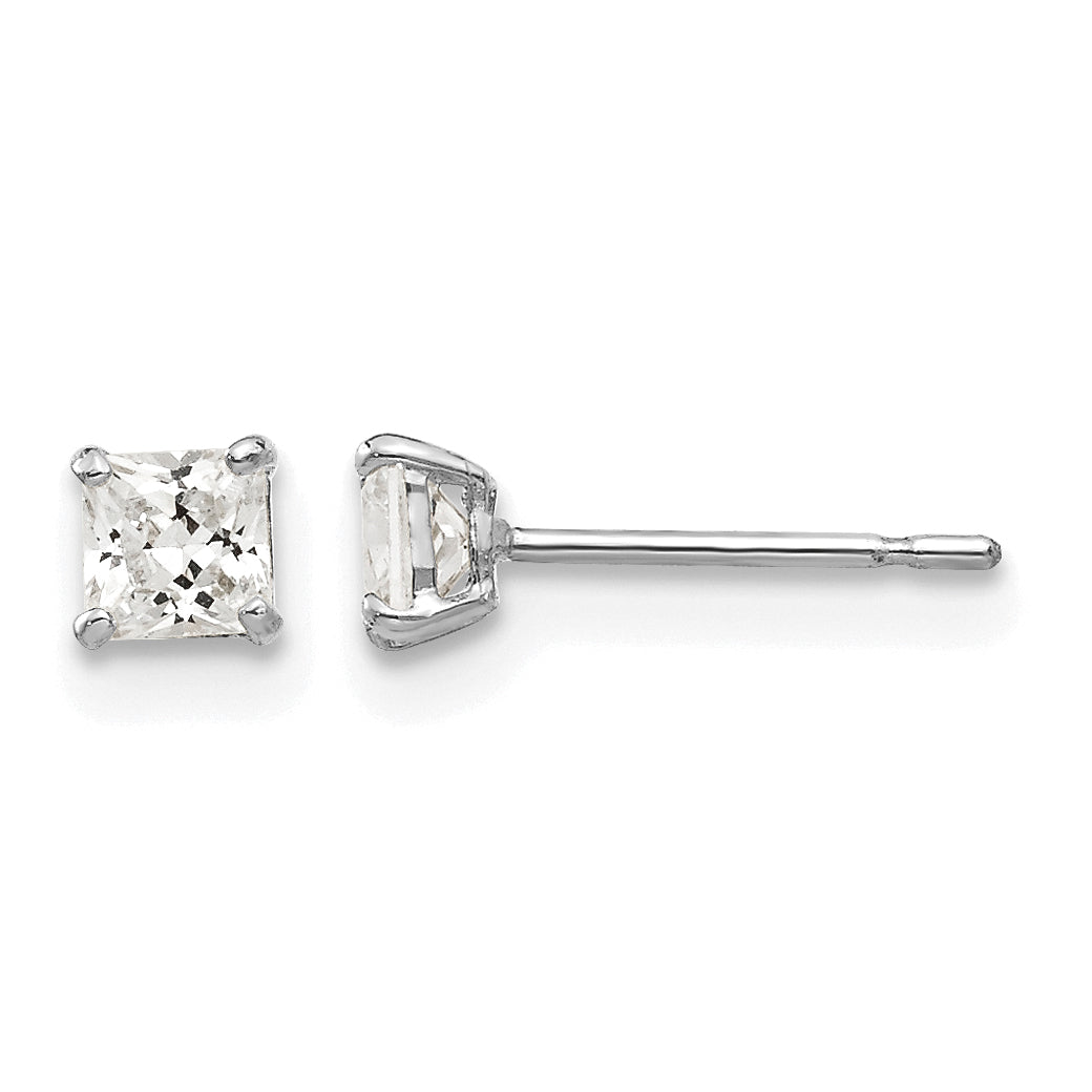 Round CZ Post Earrings - 14k White Gold / Square / 3 mm