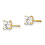 Round CZ Post Earrings - 14k Yellow Gold / Square / 4 mm
