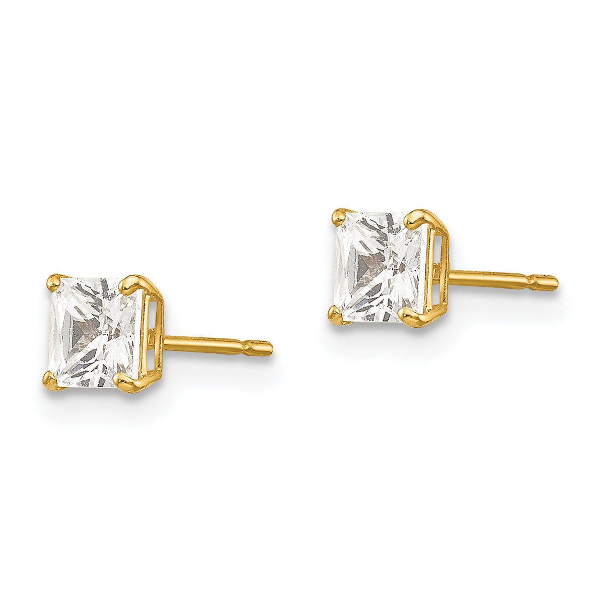 Round CZ Post Earrings - 14k Yellow Gold / Square / 4 mm