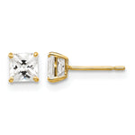 Round CZ Post Earrings - 14k Yellow Gold / Square / 4 mm