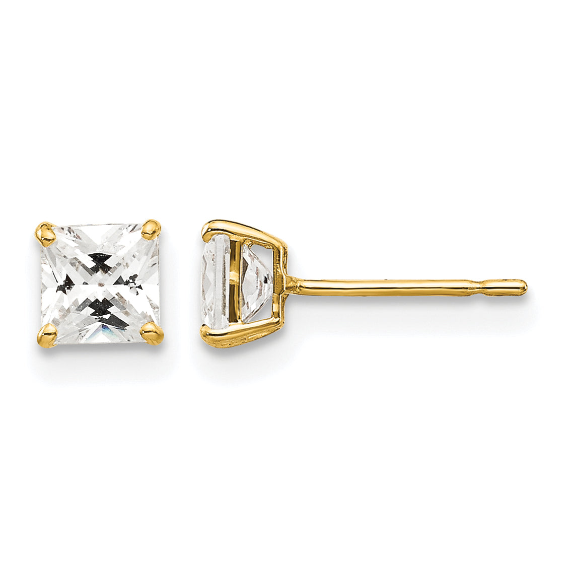 Round CZ Post Earrings - 14k Yellow Gold / Square / 4 mm