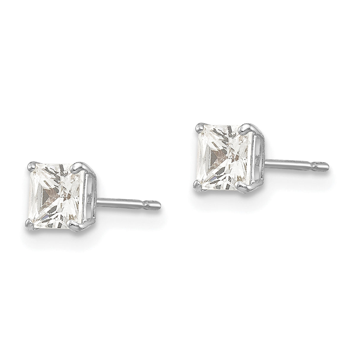 Round CZ Post Earrings - 14k White Gold / Square / 4 mm