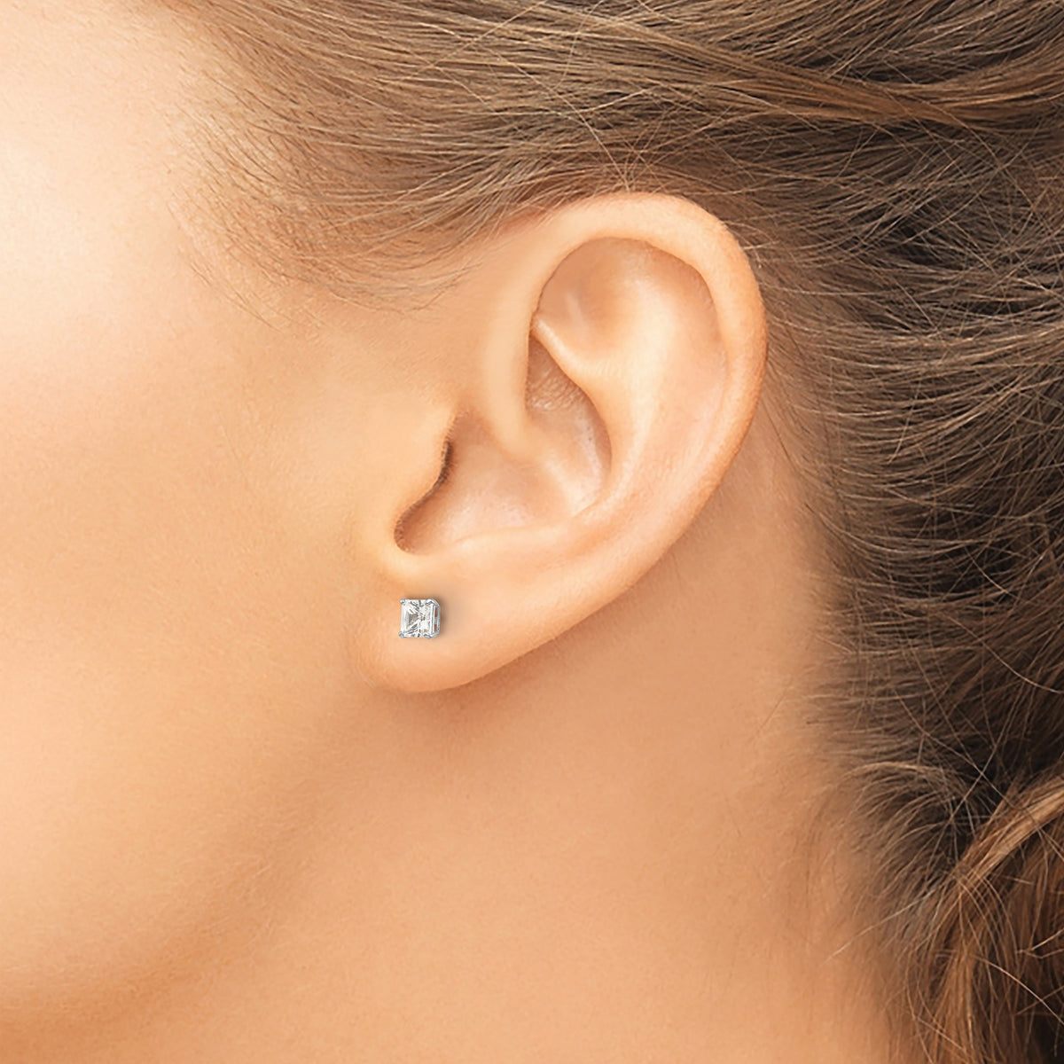 Round CZ Post Earrings - 14k White Gold / Square / 4 mm