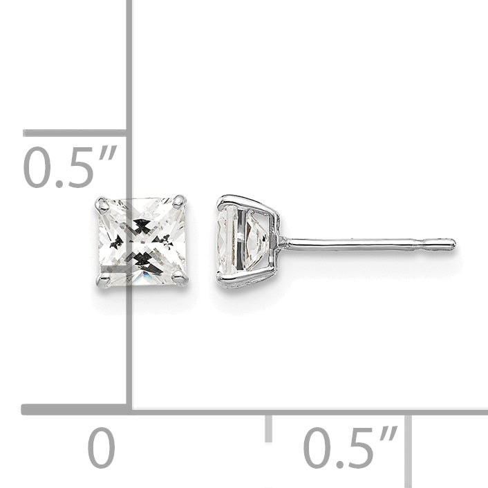 Round CZ Post Earrings - 14k White Gold / Square / 4 mm