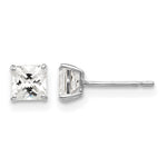 Round CZ Post Earrings - 14k White Gold / Square / 4 mm