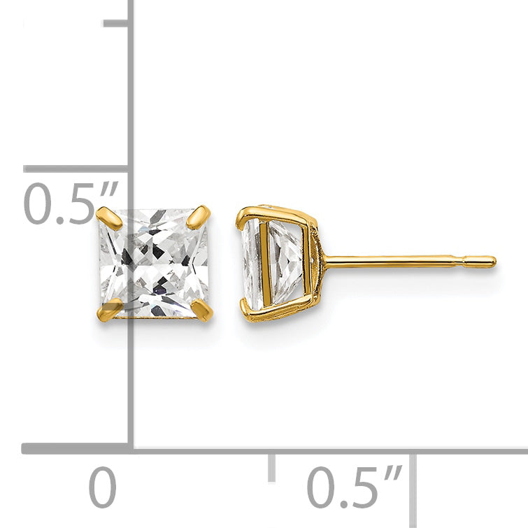 Round CZ Post Earrings - 14k Yellow Gold / Square / 5 mm
