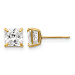 Round CZ Post Earrings - 14k Yellow Gold / Square / 5 mm