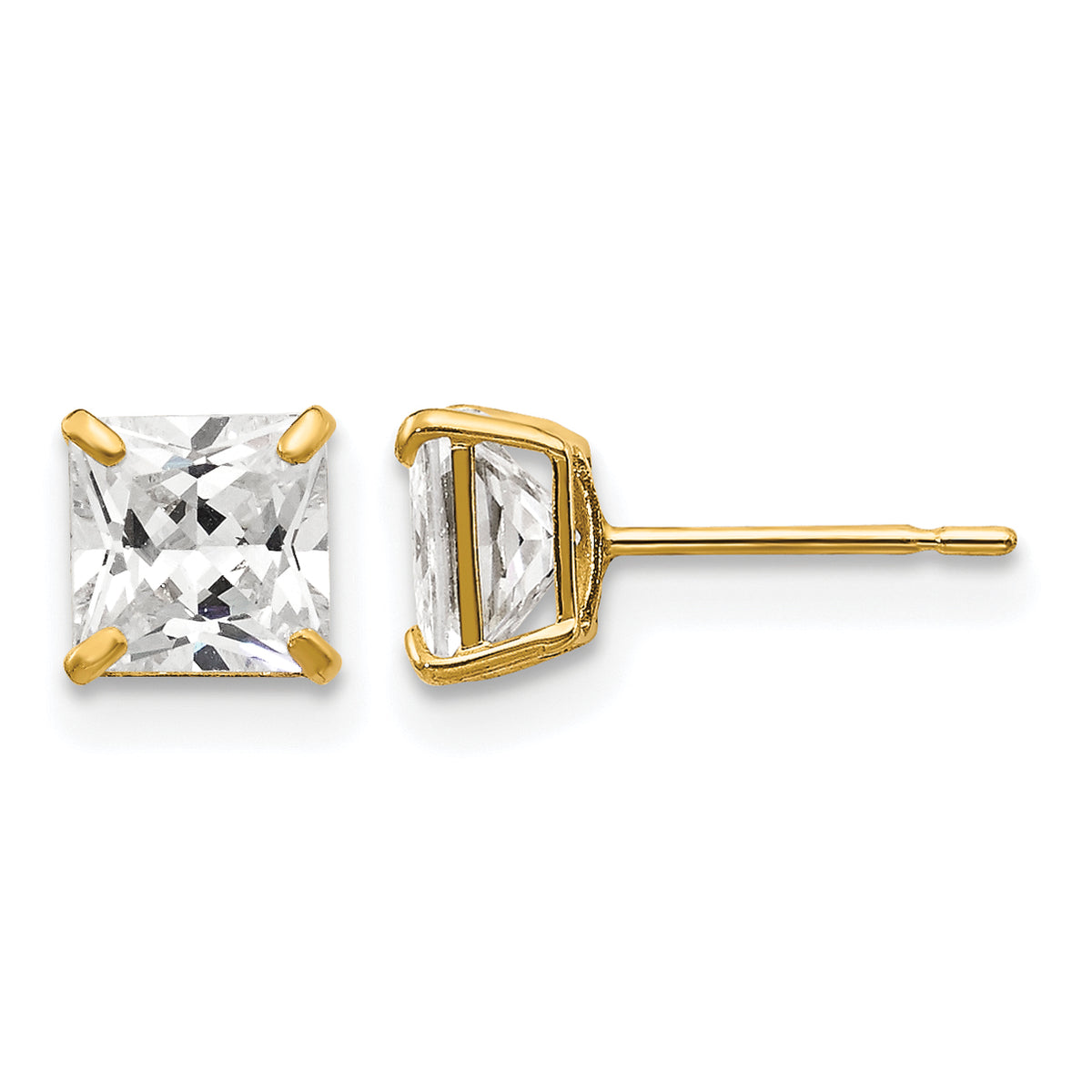 Round CZ Post Earrings - 14k Yellow Gold / Square / 5 mm