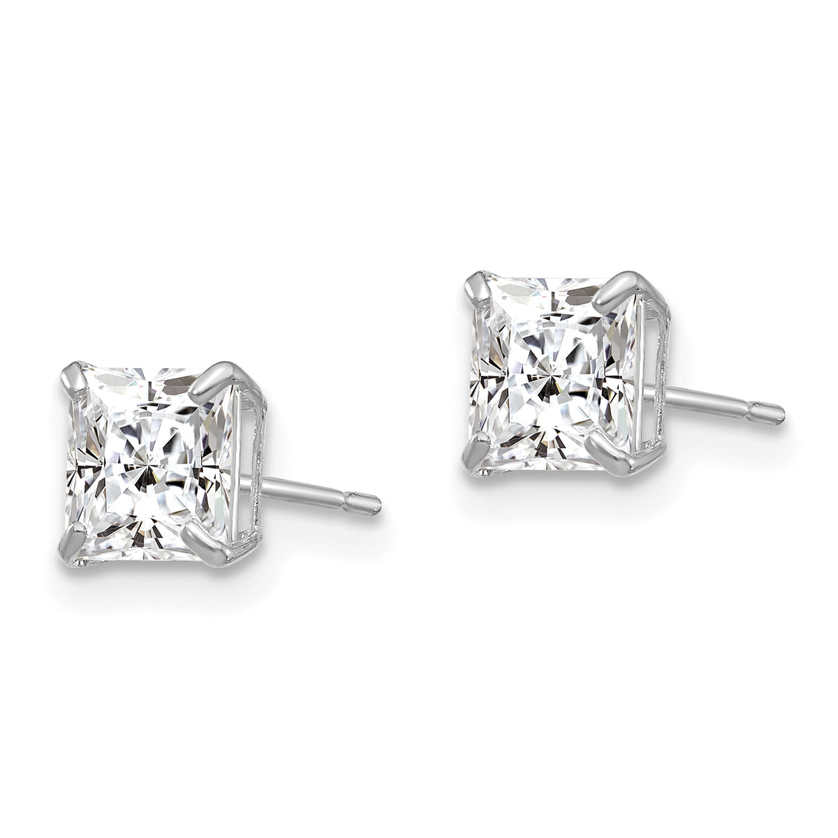 Round CZ Post Earrings - 14k White Gold / Square / 5 mm