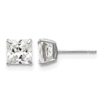 Round CZ Post Earrings - 14k White Gold / Square / 5 mm