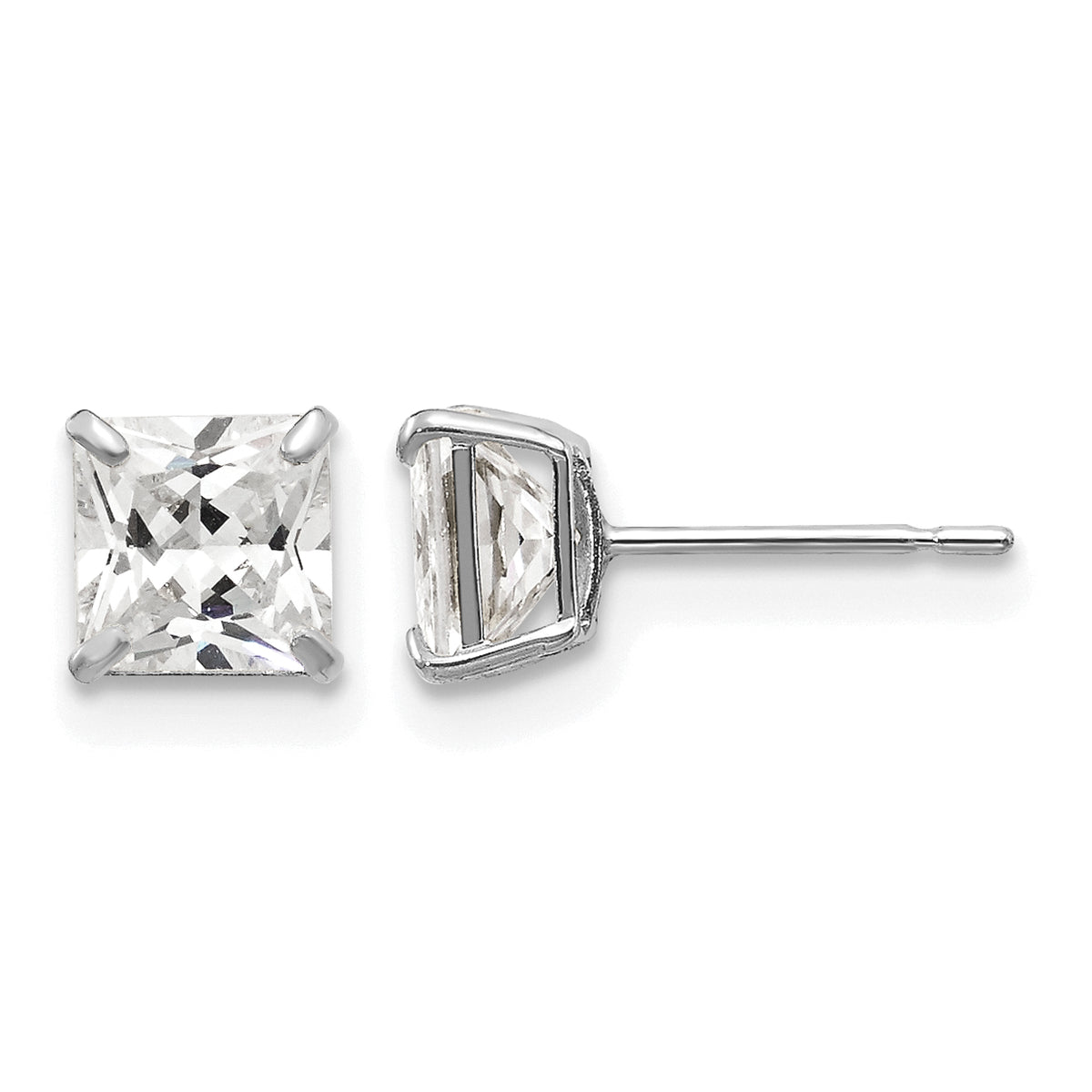 Round CZ Post Earrings - 14k White Gold / Square / 5 mm