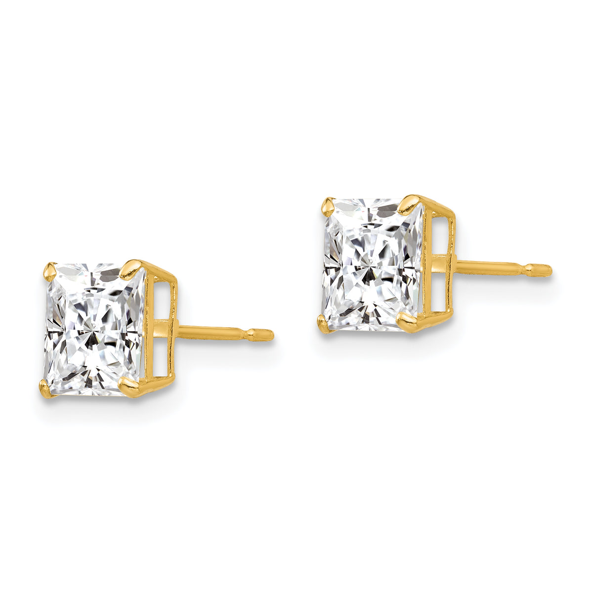 Round CZ Post Earrings - 14k Yellow Gold / Square / 6 mm