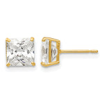 Round CZ Post Earrings - 14k Yellow Gold / Square / 6 mm