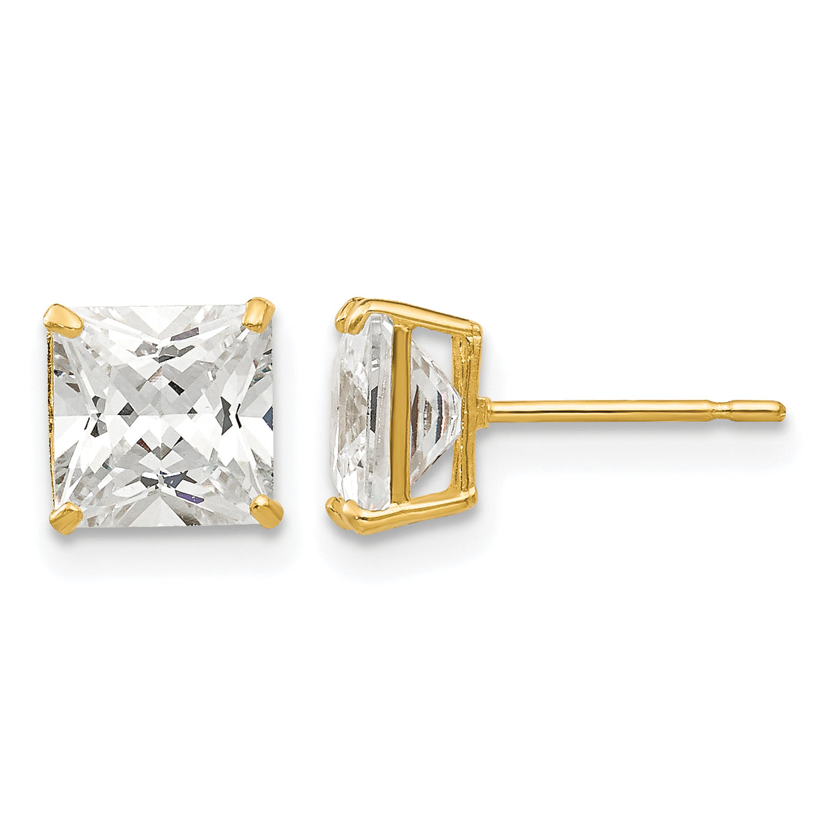 Round CZ Post Earrings - 14k Yellow Gold / Square / 6 mm