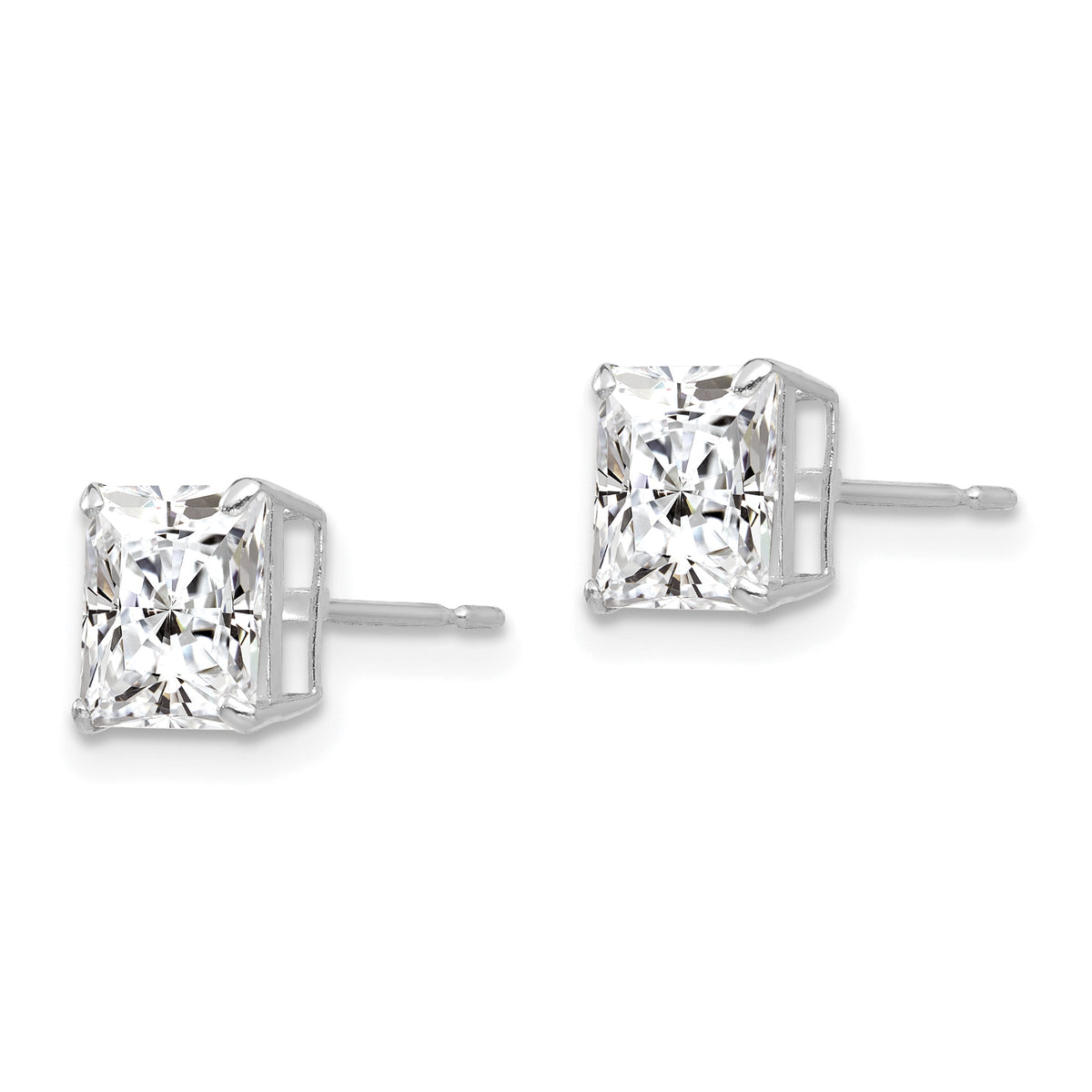Round CZ Post Earrings - 14k White Gold / Square / 6 mm