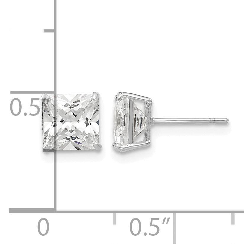 Round CZ Post Earrings - 14k White Gold / Square / 6 mm