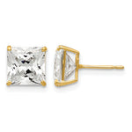 Round CZ Post Earrings - 14k Yellow Gold / Square / 7 mm