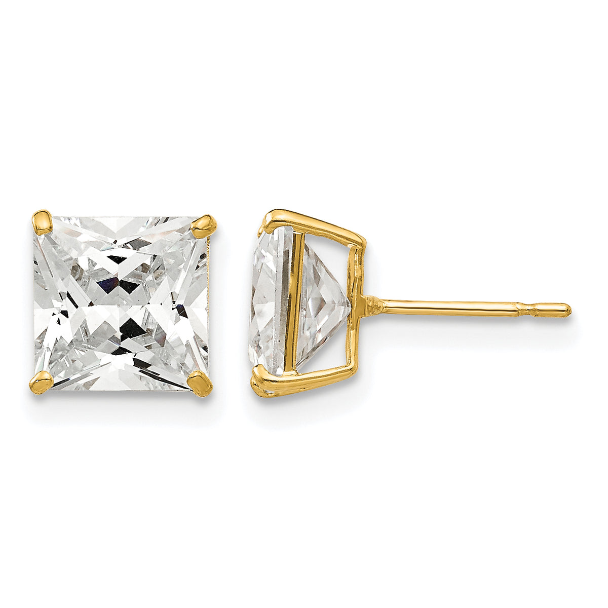 Round CZ Post Earrings - 14k Yellow Gold / Square / 7 mm