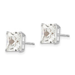 Round CZ Post Earrings - 14k White Gold / Square / 7 mm