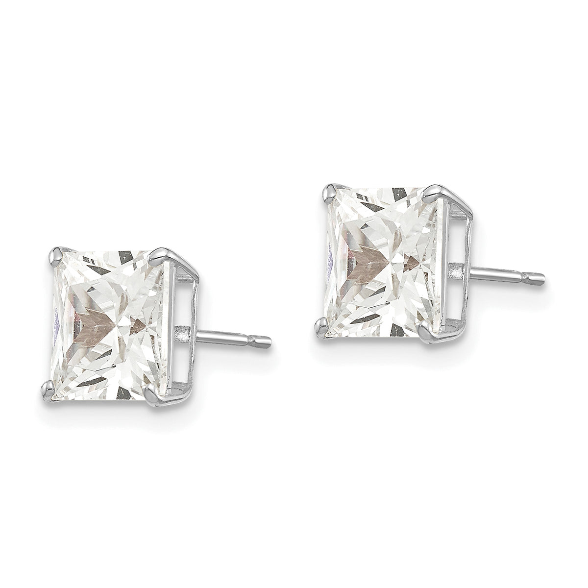 Round CZ Post Earrings - 14k White Gold / Square / 7 mm