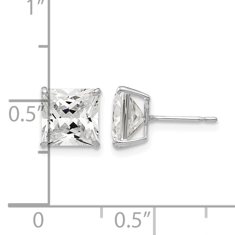 Round CZ Post Earrings - 14k White Gold / Square / 7 mm