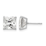 Round CZ Post Earrings - 14k White Gold / Square / 7 mm