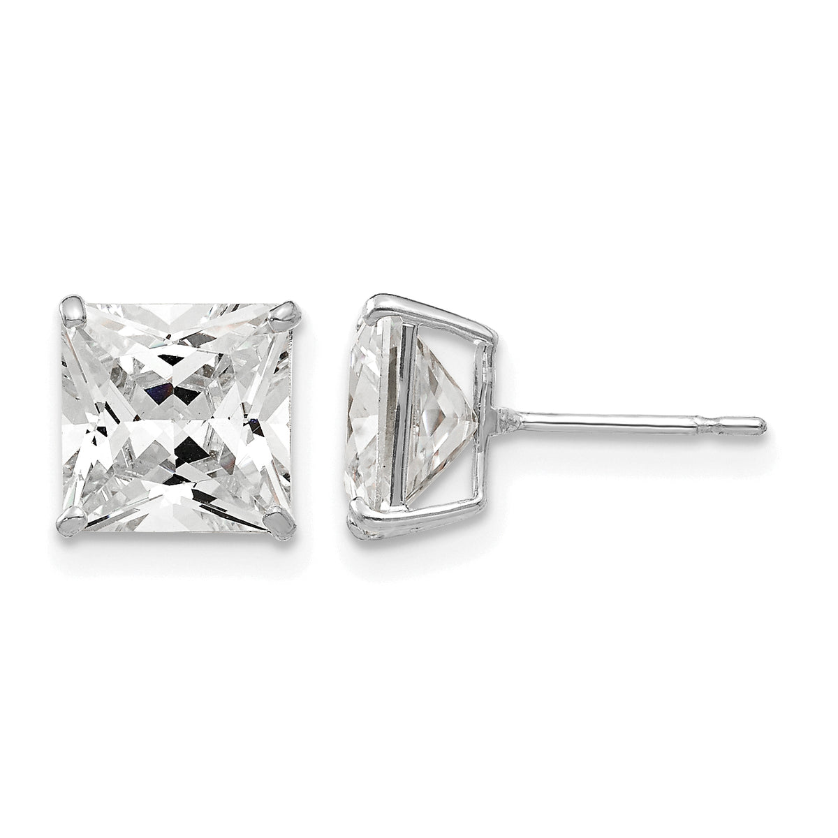 Round CZ Post Earrings - 14k White Gold / Square / 7 mm