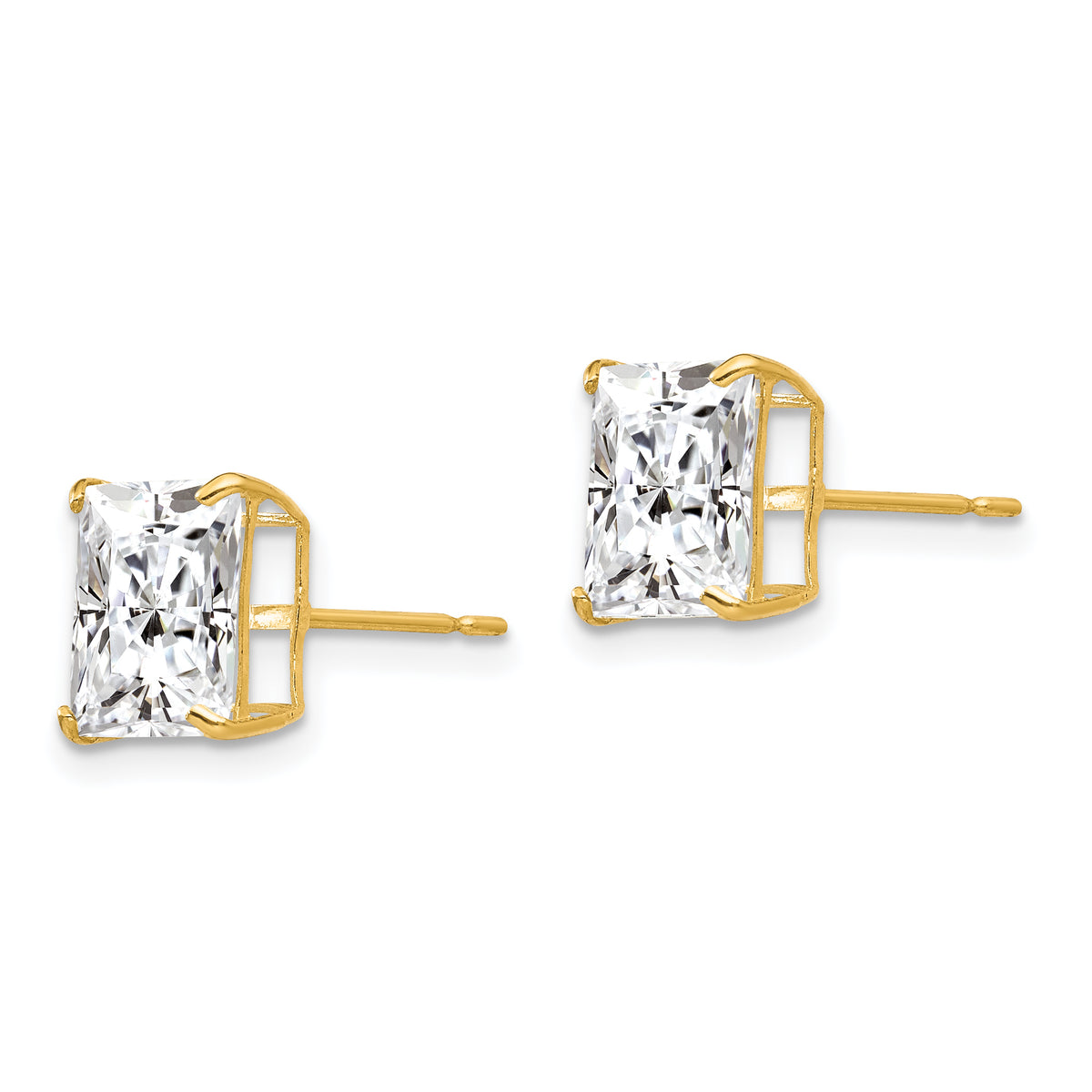 Round CZ Post Earrings - 14k Yellow Gold / Square / 8 mm