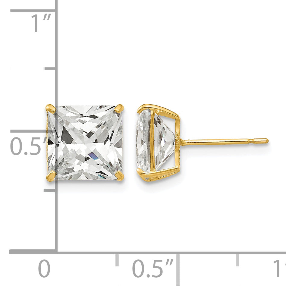 Round CZ Post Earrings - 14k Yellow Gold / Square / 8 mm