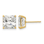 Round CZ Post Earrings - 14k Yellow Gold / Square / 8 mm