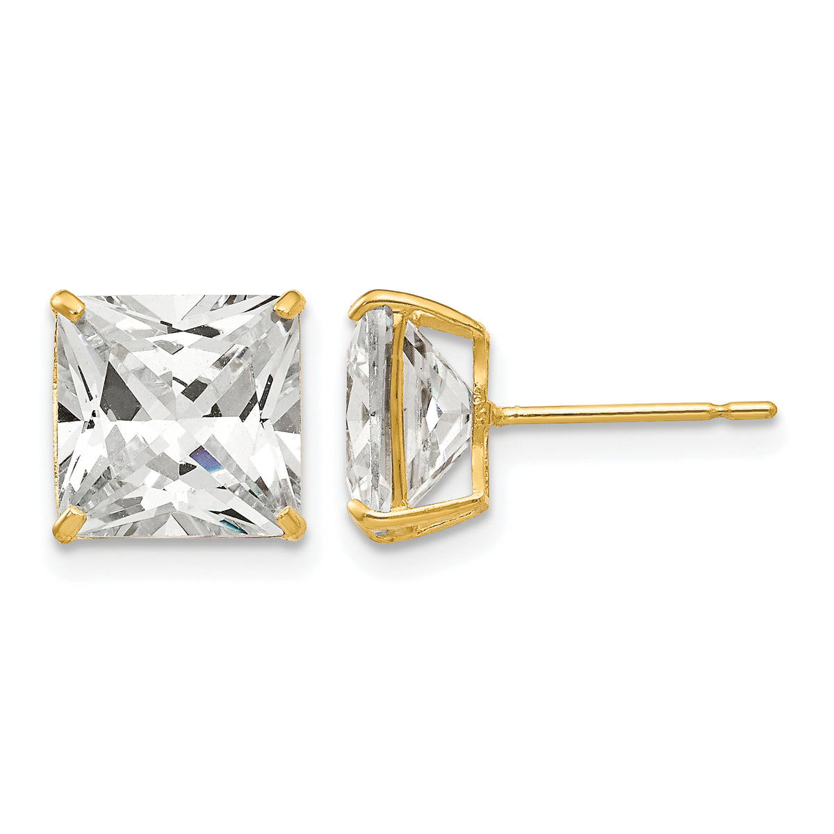 Round CZ Post Earrings - 14k Yellow Gold / Square / 8 mm