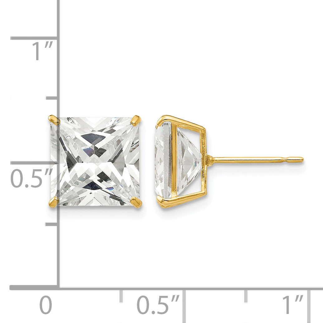 Round CZ Post Earrings - 14k Yellow Gold / Square / 9 mm